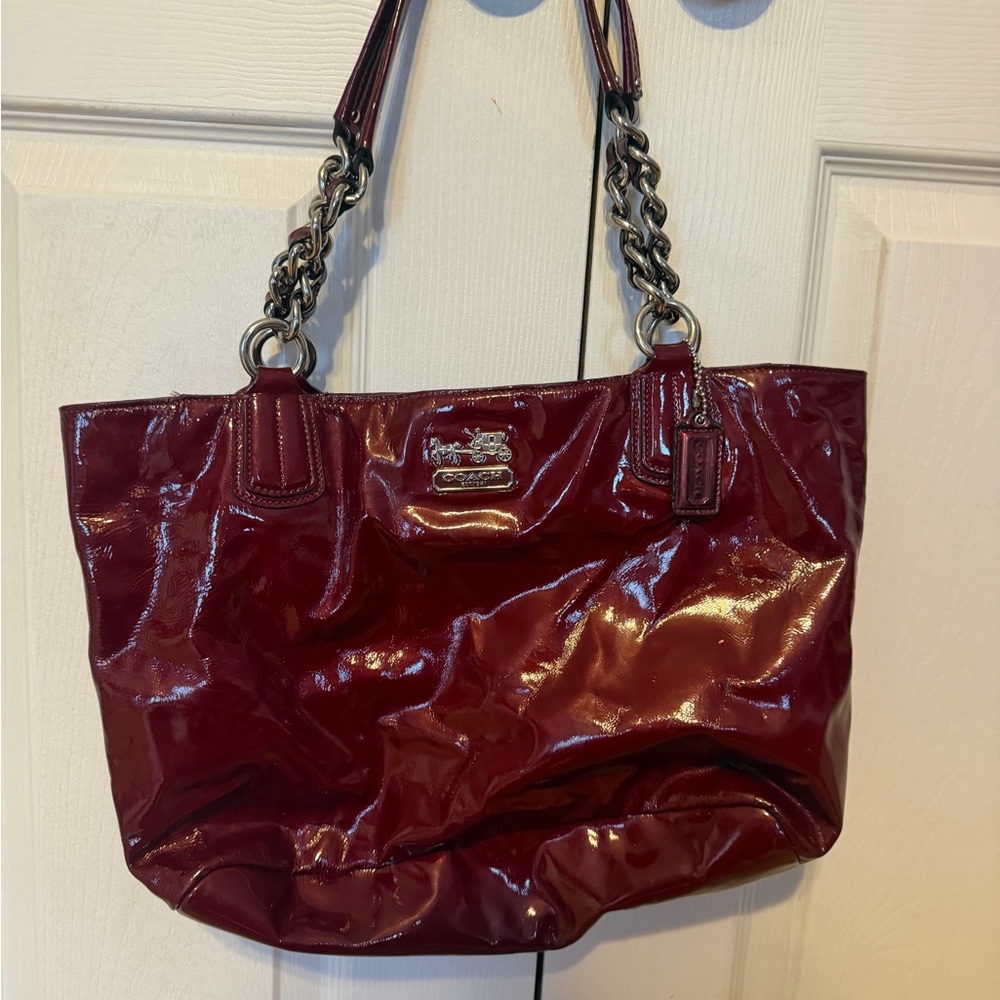 Coach Patent Tote in Deep Wine